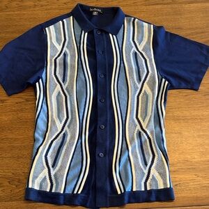 SilverSilk Men's Blue Patterned Casual Button Down Shirt